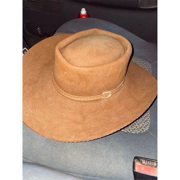 Vintage 1970s Larry Mahan Fur Felt Cowboy Hat Tan Wide Brim Classic Style - Picture 2 of 5